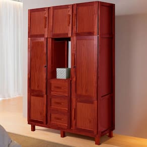 Guarda-Roupa Solteiro Belém Madeira Maciça 7 Portas 3 Gavetas 4 Prateleiras com Espelho Marrom - Pnr Móveis