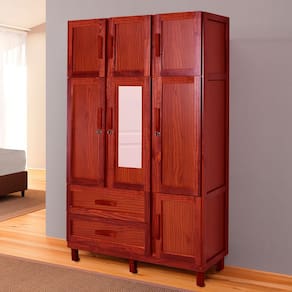 Guarda-Roupa Solteiro Petersburgo Madeira Maciça 7 Portas 2 Gavetas 2 Prateleiras com Espelho Marrom - Pnr Móveis