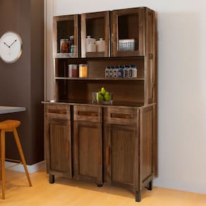 Armário de Cozinha Bergen Madeira Maciça 6 Portas 3 Gavetas com Vidro Naturall - Pnr Móveis
