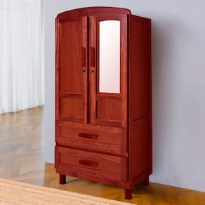 Guarda-Roupa Solteiro Murici Madeira Maciça 2 Portas 2 Gavetas com Espelho Marrom - Pnr Móveis