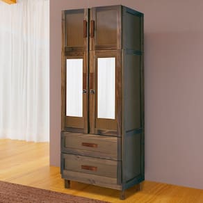Guarda-Roupa Casal Sergipe Madeira Maciça 4 Portas 2 Gavetas 1 Prateleira com Espelho Clean Imbuia Naturall - Pnr Móveis