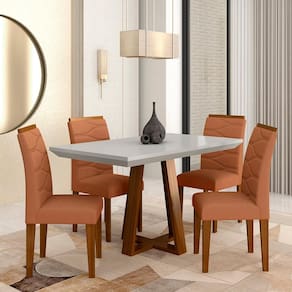 Mesa Com 4 Cadeiras Monterey 1,20 Cin/off/terracota - Móveis Arapongas