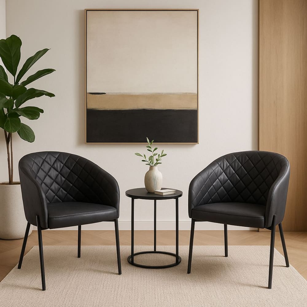 Kit com 2 Poltronas Laura com Base Fixa em Aço Carbono Preto Fosco – Exclusiva