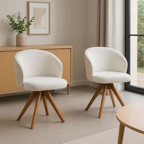 Kit com 2 Poltronas Giratórias Dior Bouclé Matelassê e Madeira Castanho – Exclusiva