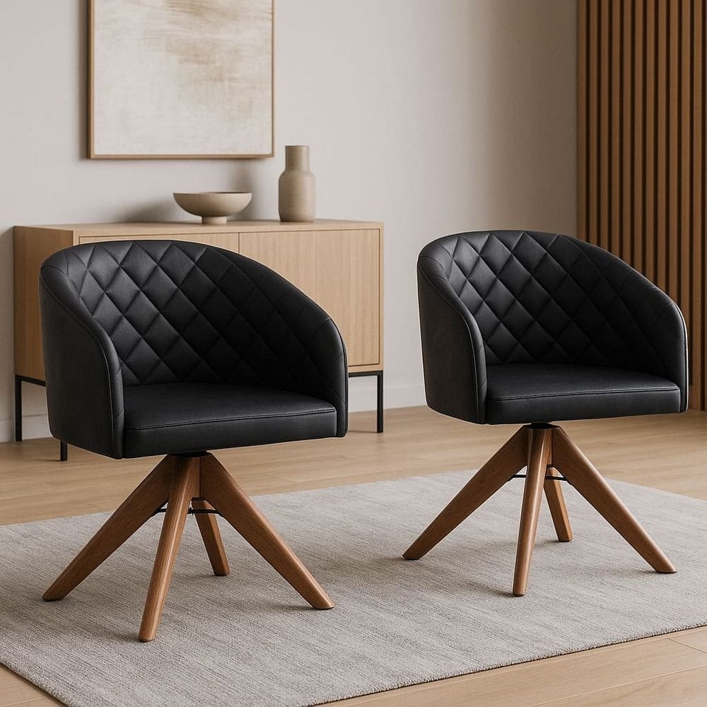 Kit com 2 Poltronas Virgínia com Base Giratória em Madeira Castanho – Exclusiva