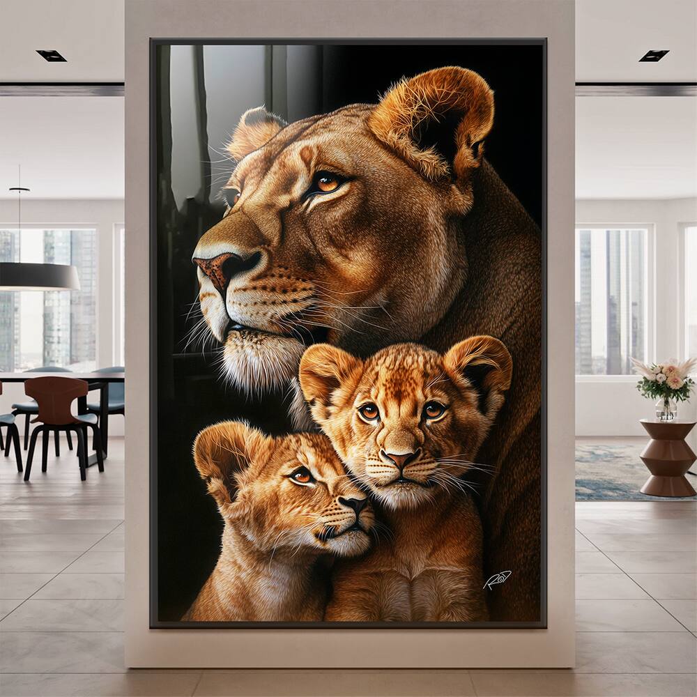 Quadro Decorativo Leoa e Dois Filhotes | Casas Bahia
