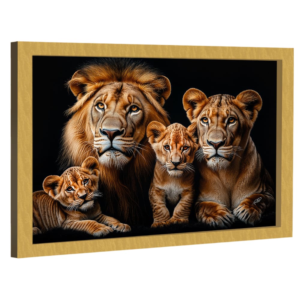 Quadro Decorativo Família de Leões no Preto