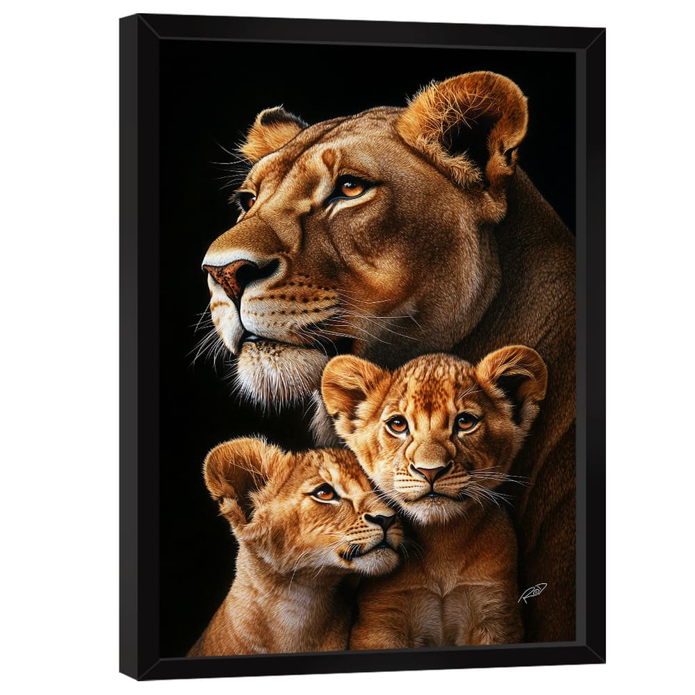 Quadro Decorativo Leoa e Dois Filhotes | Casas Bahia