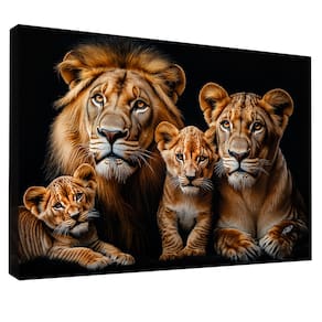 Quadro Decorativo Família de Leões no Preto