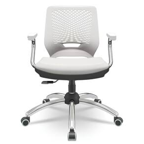 Cadeira Beezi Giratoria Vinil Branco Base E Braço Cromada Regulador Encosto - Plaxmetal