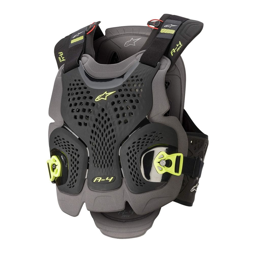 Protetor de peito Alpinestars A-4 Max unissex preto/formigueiro/fluorescente