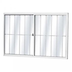 Janela de Alumínio Branco 2 Folhas Vidro Liso 100x100cm (LxA) Com Grade Quality