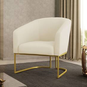 Poltrona Decorativa Industrial Dourado Stella Cotelê Int/Veludo Off White D03 - D`Rossi