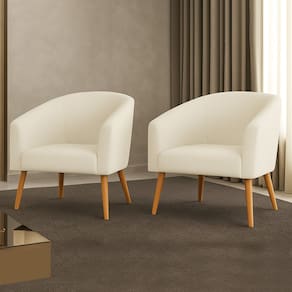 Poltrona Decorativa Pé Palito Castanho Kit 2 Stella Cotelê Int/Veludo Off White D03 - D`Rossi
