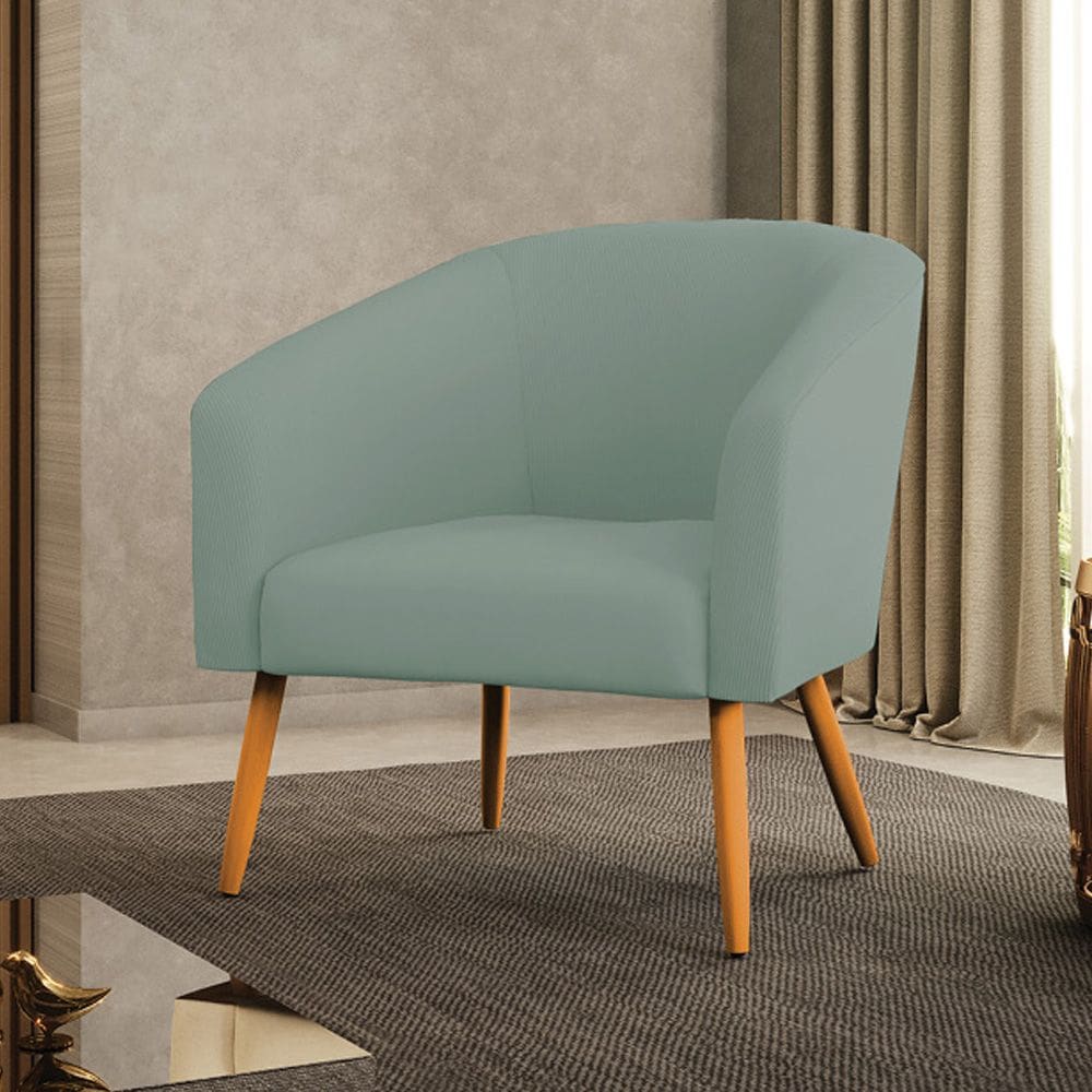 Poltrona Decorativa Pé Palito Castanho Stella Cotelê Int/Veludo Menta D03 - D`Rossi