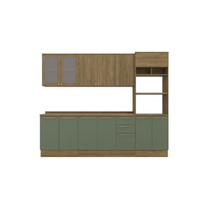 Cozinha Completa 5 Peças com Armário e Balcão Kappesberg Botânic 270cm Nogueira/Verde Oliva - CB858