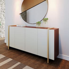 Buffet Aparador com 4 Portas 160x79cm Copacabana Off White Dourado