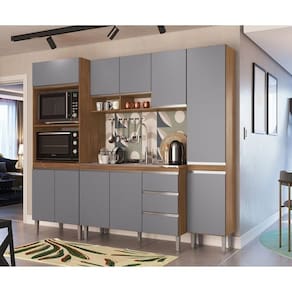 Cozinha 4 Peças 10 Portas 3 Gavetas Athena Freijó/Cinza
