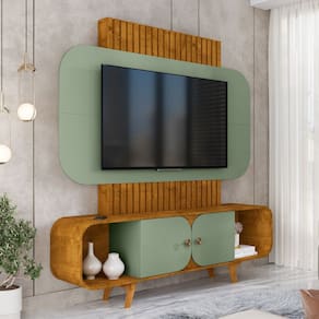 Estante para TV Até 75 Polegadas Andros 2 Portas Naturallle/Pistache - Pnr Móveis