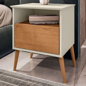 Mesa de Cabeceira Alfama 1 Gaveta Off White/Naturallle - Pnr Móveis