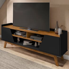 Rack para TV Até 65 Polegadas Mackenzie 2 Portas 1 Prateleira Preto Fosco/Natural - Pnr Móveis