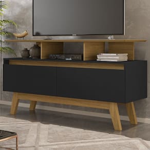 Rack para TV Até 50 Polegadas Mansell 2 Portas Cinamomo/Preto Fosco - Pnr Móveis