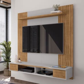 Painel para TV Até 55 Polegadas Sacha 1 Prateleira Cinamomo/Off White - Pnr Móveis