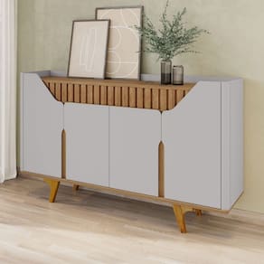 Balcão Buffet Emerald 4 Portas Ripado Off White/Cinamomo - Pnr Móveis