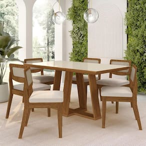 Mesa Sion 1,60 Com 6 Cadeiras Sextavada Freijó/off/bouclé Off - M.a