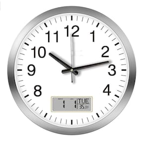 Relogio Calendario De Parede Termometro Digital Luxo Despertador Escritorio Sala Medidor Temperatura Prata