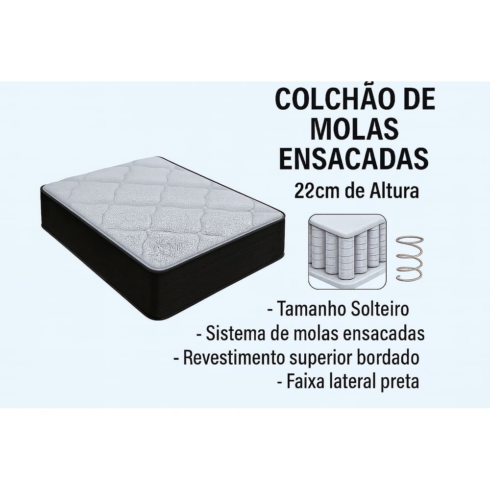 Colchão Solteiro Molas Ensacadas 22x88x188