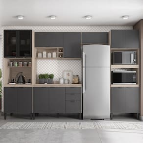Cozinha Compacta Firenze FI0001 Avena Touch Grafito Demóbile