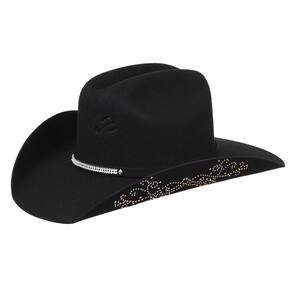 Chapéu Feltro Arizona Com Strass Preto Pralana 36894