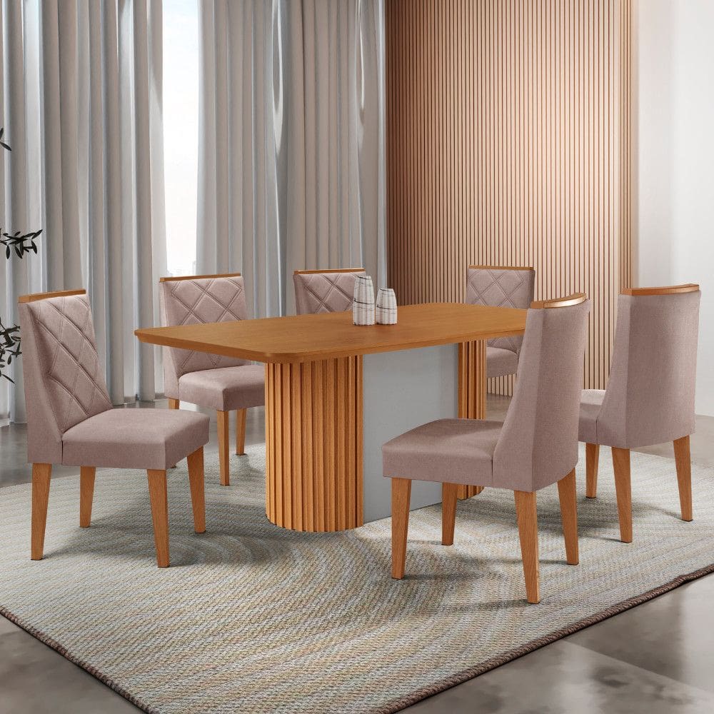 Mesa de Jantar Aspen 180cm Tampo MDF Laminado com 6 Cadeiras Isadora