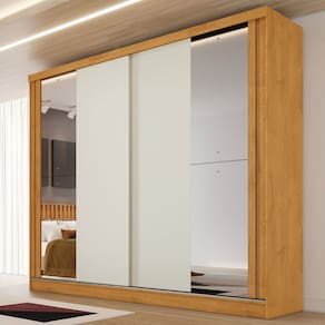 Guarda-Roupa Casal Monterey 4 Gavetas 2 Portas com Espelho Peroba/Off White- Mademarques