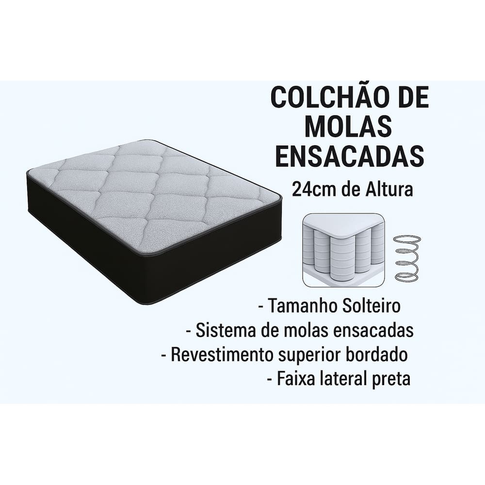 Colchão Solteiro Molas Ensacadas 24x88x188
