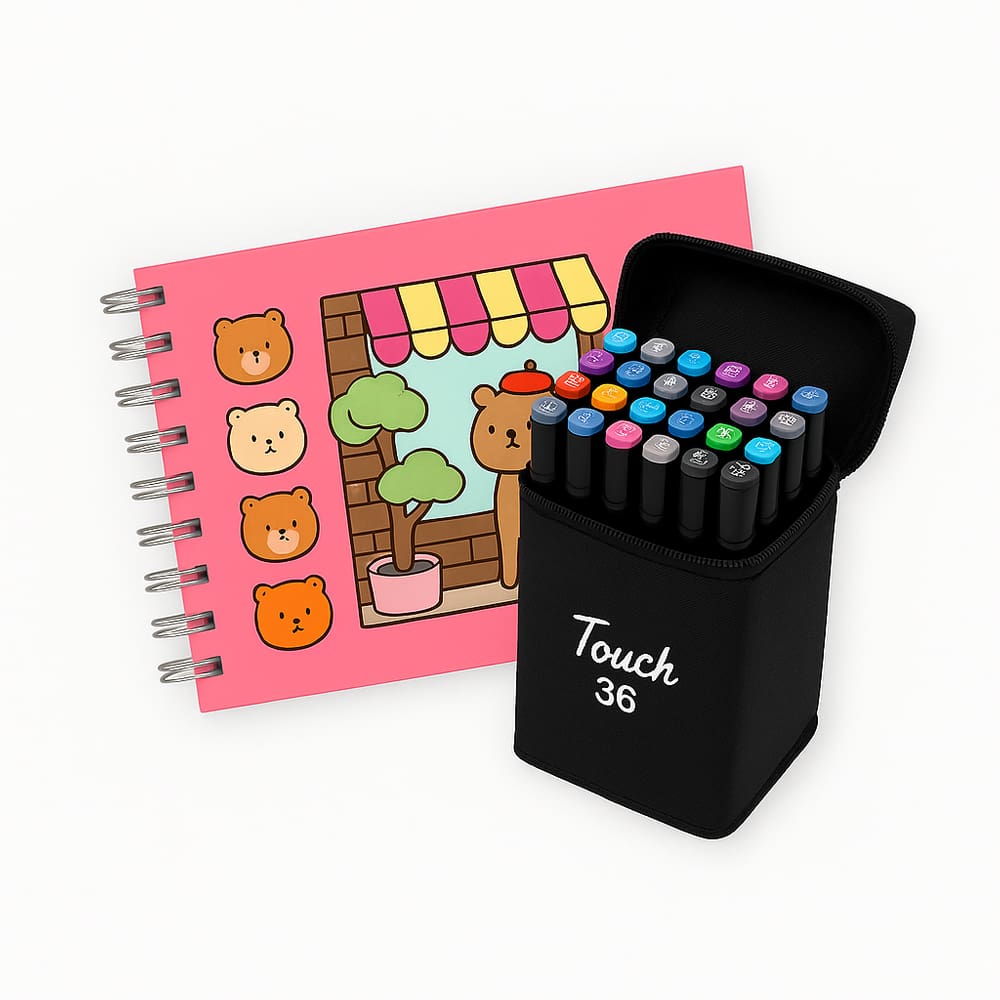 Kit Livro Colorir ROSA Bobbie Goods + 36 Canetas Ponta Dupla