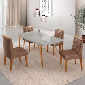 Mesa de Jantar Copper 120cm Tampo MDF Vidro com 4 Cadeiras Eloise Moderna Mobilia