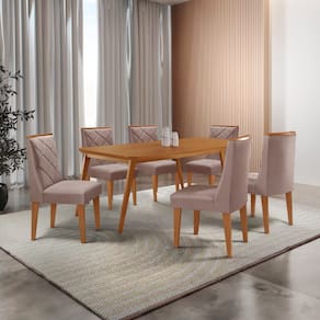 Mesa de Jantar Copper 180cm Tampo Canto Copo MDF com 6 Cadeiras Isadora Moderna Mobilia