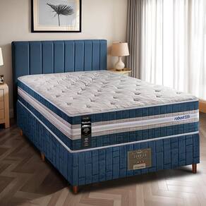Cama Box Solteiro Colchão + Box 88x188x70 com Molas Ensacadas Robust 220 Azul Cama inBox
