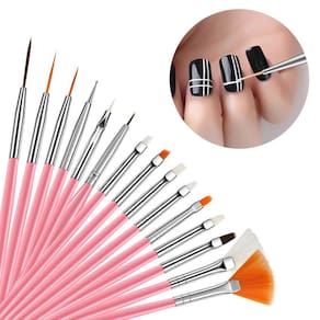 Kit Pincel Gel Uv 15 Pinceis Manicure Acrigel Cor: Rosa