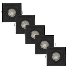 Kit 5 Spot Led Deep 5w 6500k Quadrado Preto Embutir - áreas Internas