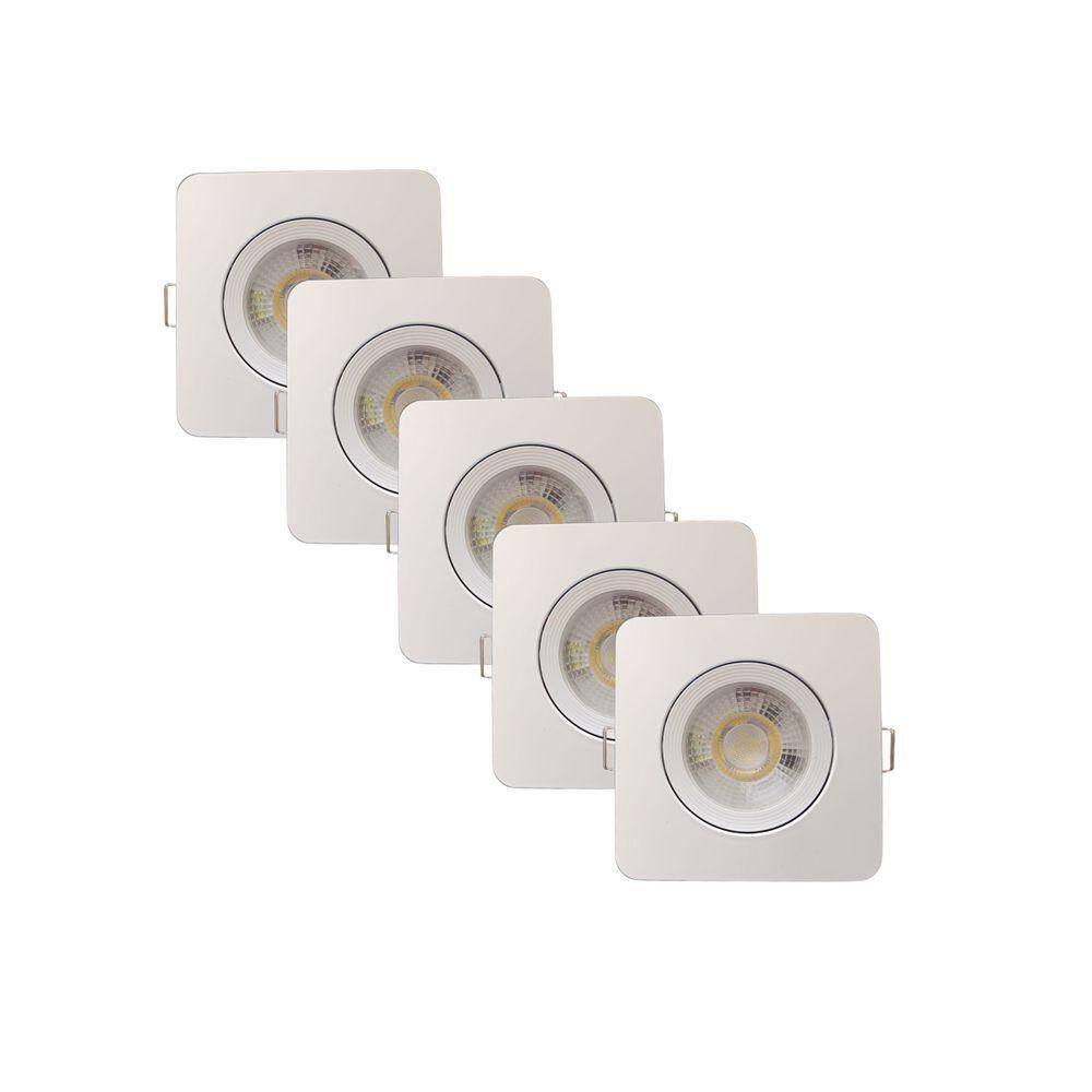 Kit 5 Spot Led Slim Quadrado 5w 6500k Luz Branca Fria - áreas Internas