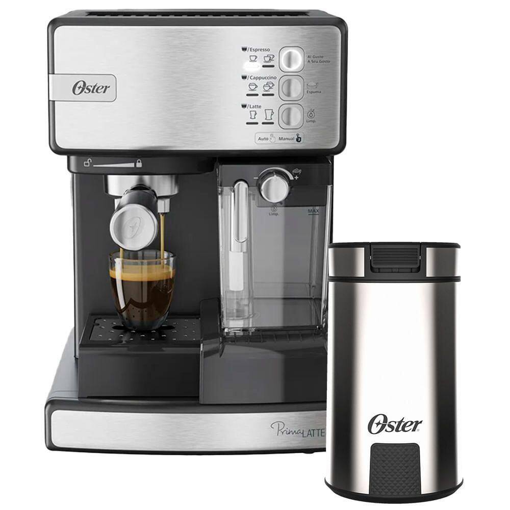 Kit Cafeteira Nova Primalatte Inox E Moedor De Café Oster 110V
