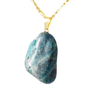 Colar Pedrinha Apatita Azul Rolado Natural Pino Dourado
