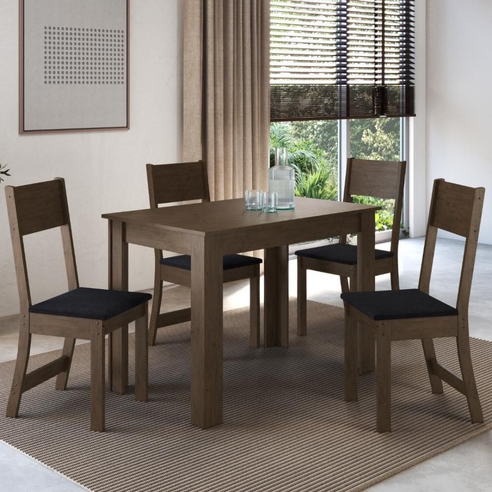 Conjunto Sala de Jantar Fidelitá Veneza Com 4 Cadeiras Noce/Off-White Assento Grafite