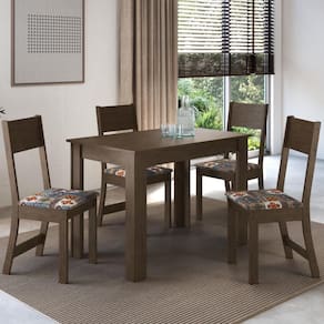 Conjunto Sala de Jantar Fidelitá Veneza Com 4 Cadeiras Noce/Off-White Assento Alaska