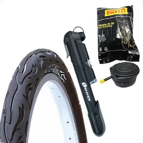 Pneu Bicicleta Kenda Flame Balão Aro 26 x 2.125 Liso Fogo + Camara Pirelli + Bombinha Portatil