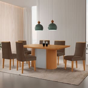 Mesa de Jantar Aspen 180cm Tampo MDF Laminado com 6 Cadeiras Lisboa Moderna Mobília
