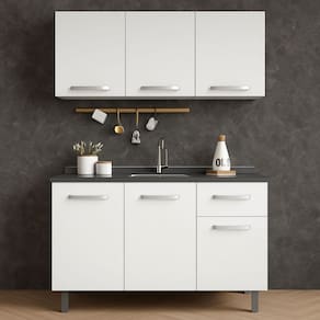 Kit Balcão de Pia e Armário Aéreo 1,20m Cozinha Branco